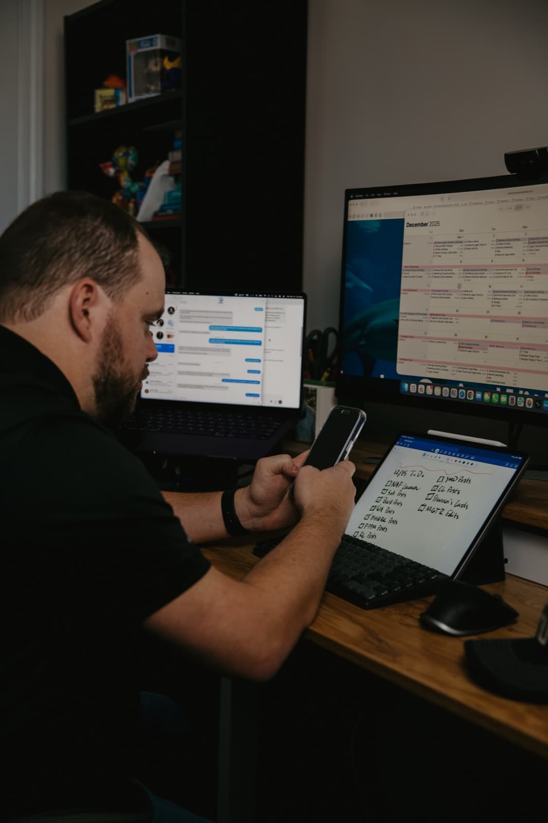 Logan Lewis managing social media content for a client